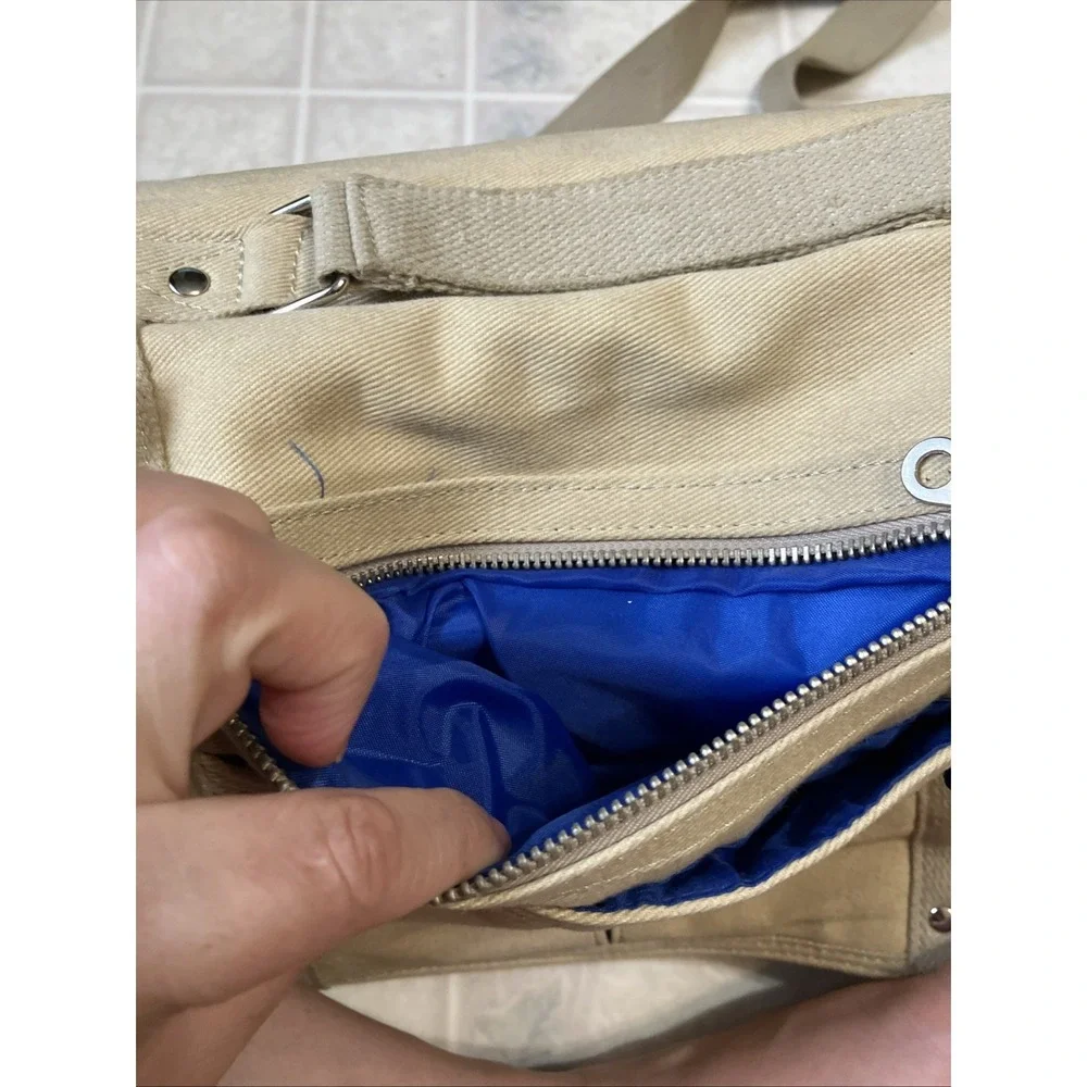 Vintage Y2k Tan Canvas Messenger Bag Cargo Utility Hobo Shoulder Purse BUM Cargo